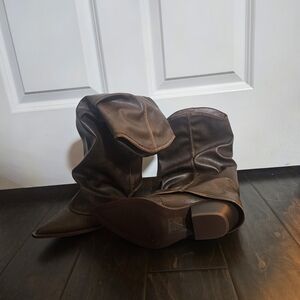 FashionNova Mason Overlay Chocolate Heeled Boots